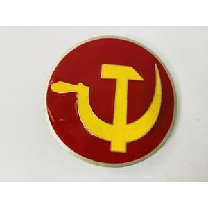Hammer & Sickle Round Pewter Belt Buckle Red Yellow Great American Products